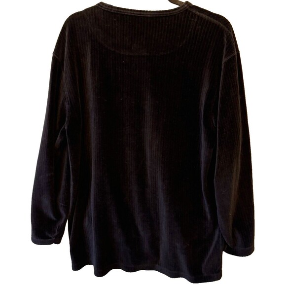 Talbots Jacket Black Velvet Large Button Up Long Sleeves Pockets Soft Ribbed - Picture 3 of 8